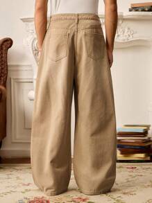 EASEVO Plus Size Men's Retro American Style Straight Leg Slim Fit Jeans, Autumn - Khaki - View 4