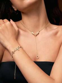 HARRY POTTER X SHEIN 2pcs Set Adjustable Size Zinc Alloy Necklace And Bracelet Gold-Tone Gift Set, Suitable For Gifts, Collection, Memento: Golden Snitch, Deathly Hallows, Hedwig - Gold - View 2