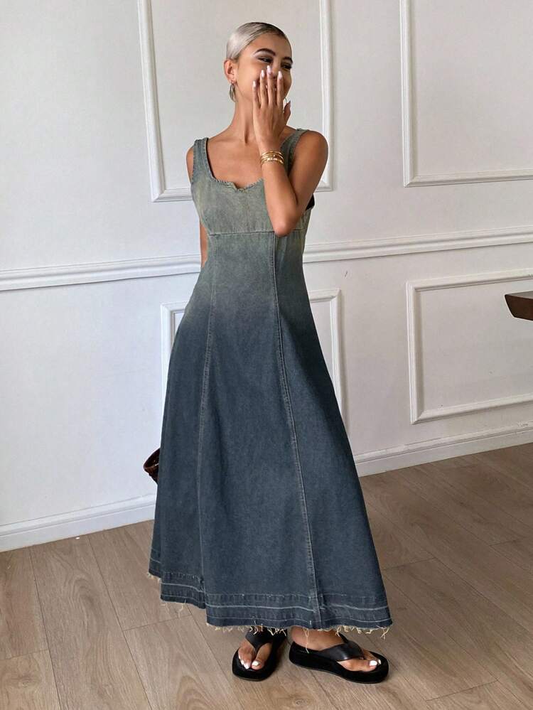 Washed Ombre Sleeveless Women Denim Dress Summer Women Dress