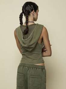 COUREZ 无袖连帽衫上衣 / Y2K 度假穿搭 女装 夏季外出穿搭 可爱 - 綠色 - 查看 6