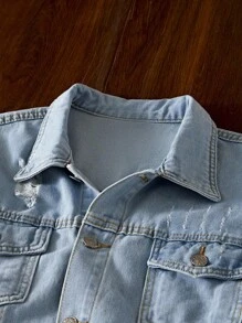 Manfinity VCAY Men's Long Sleeve Single Breasted Distressed Casual Denim Jacket - Baby Blue - View 3