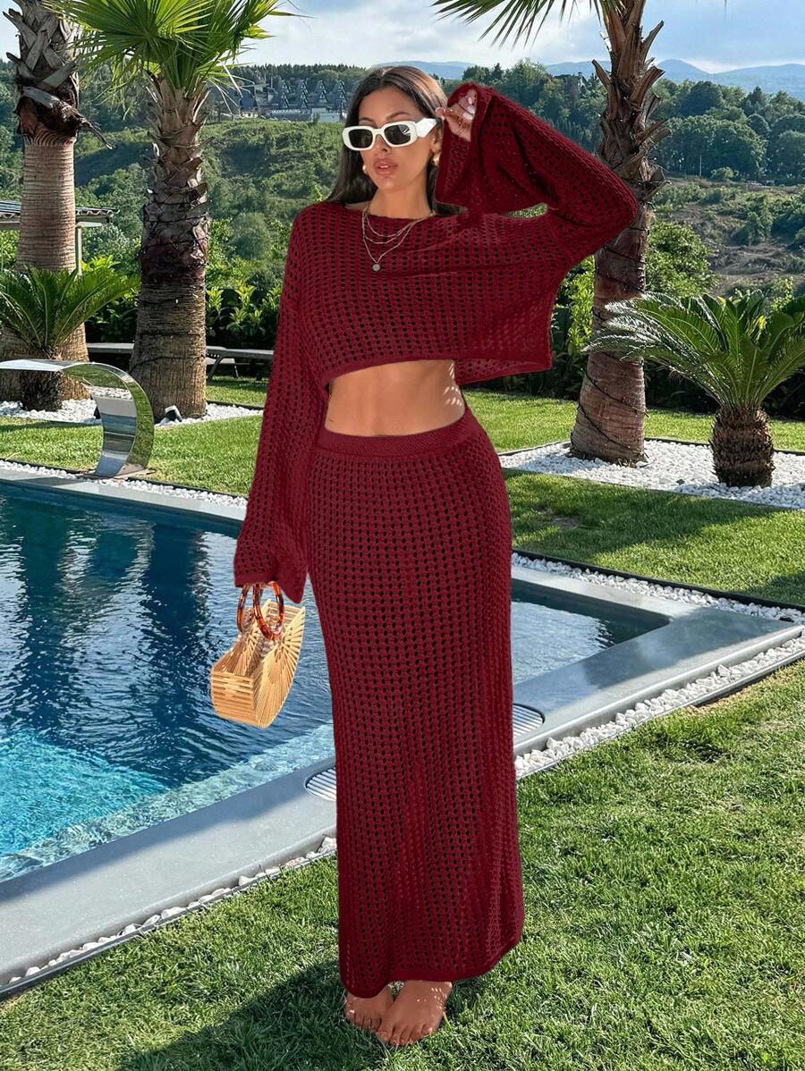 EURMUSE 女士针织镂空两件套罩衫