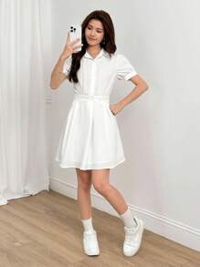 K-Vae Vestido blanco de estilo universitario para mujer en otoño, atuendo todo blanco para fiesta, disfraz de Halloween, atuendo de viaje para el aeropuerto, atuendos de maestra para mujeres