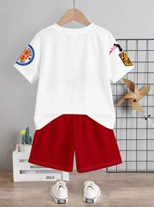 TaviRue Set de 2 piezas Uniforme de baloncesto para niños pequeños, diseño minimalista casual de camiseta de manga corta y shorts, apropiado para el verano - Multicolor - Ver 4
