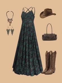 LanaWest Women's Bohemian Vacation Style Exotic Printed Long Maxi Dress - Multicolor - View 9