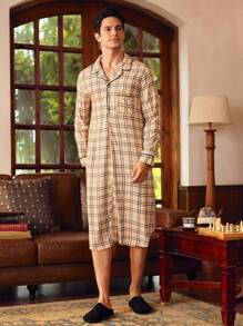 Manfinity Men's Plaid Collar Long Sleeve Sleepwear Robe - Multicolor - View 4