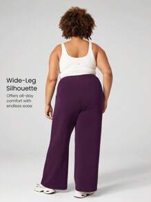 GLOWMODE Modal Plus Size Wide Leg Built-In Adjustable Drawstring Waist Pants With Side Pockets Daily Casual