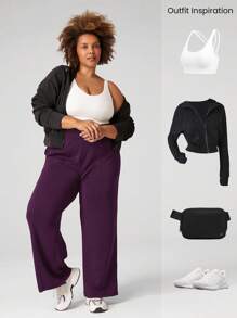 GLOWMODE Modal Plus Size Wide Leg Built-In Adjustable Drawstring Waist Pants With Side Pockets Daily Casual