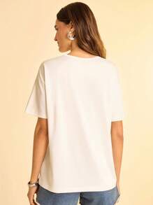 CAJUNI Camiseta de mujer con estampado de árbol de coco para vacaciones en la playa - Blanco - Ver 3