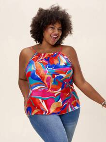Comfylo Plus Size Women Full Print Loose Fit Camisole Top Summer Boho Old Money - Multicolor - View 4