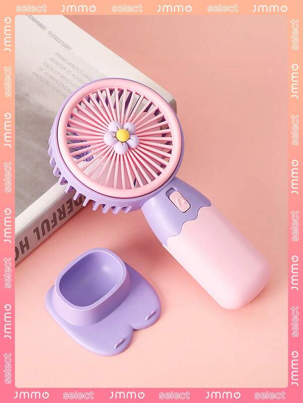 JMMO Pink Handheld Fan, Portable Mini Fan With Usb Rechargeable Battery, Personal Desktop Fan With Bracket, Small Travel Pocket Fan For Home, Office, School, Vacation, Outdoor, Slide To Turn On Strong Wind, Detachable Base