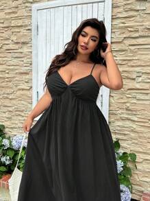 SHEIN EZwear 1pc Plus Size Casual Comfortable Long Dress, Adjustable Shoulder Straps