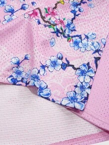 ROMWE MEN Prep World Cup Spring/Summer Casual Graphic Men'S Floral Print V-Neck Colorblock Short Sleeve T-Shirt, Summer, 2000S Style - Pink - View 3