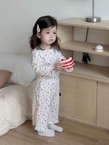 Dazy Kids Baby Girl Ditsy Floral Frill Trim Sleeve Top And Pants Pajama Set,Toddler Fall Clothes