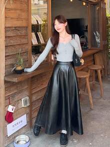 DAZY Women's Solid Color Casual A-Line Loose Skirt Fall Skirts