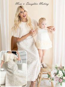 可爱优雅的杏色花朵蝴蝶结无袖女婴连衣裙 - 杏色 - 查看 15