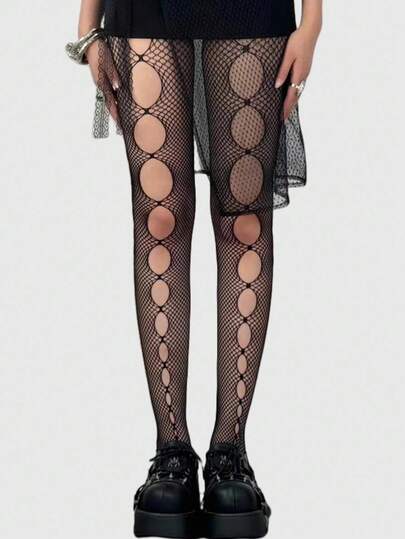 Goth 1 par de calcetines de red estilo punk desgarrados y de moda para mujeres, aptos para todas las estaciones