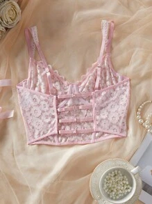 SHEIN 1pc Women Floral Lace Sexy Camisole - Pink - View 2