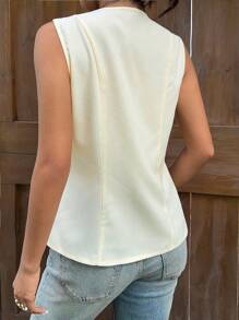 Sunnyshic Textured Bamboo Stripe Tie-Front Sleeveless Women Jacket - Yellow - View 2