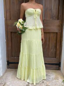 Lyxana Women's Tie Front Halter Top And Flowy Skirt Vacation Fashion Set - Yellow - View 7