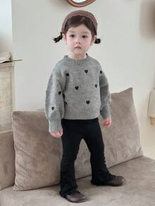 DAZY 女婴圆领撞色心形针织毛衣 秋冬