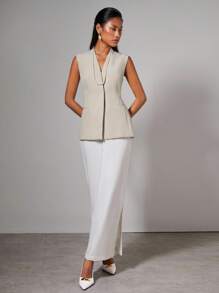 COSMINA Women's Elegant Sleeveless Waist Fitted Vest, Early Autumn,Old Money, Four Seasons, Business Casual Woman,Going Out Tops Women