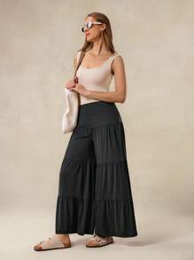 OutZeal Women Cool Touch Silky Soft UV Protection Knitted Waistband Wide Leg Sports Pants Fall Vacation Daily Casual - Black - View 8