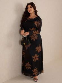 Elaquor Plus Size Women Hooded Tie-Dye Print Long Dress, Fashionable Casual Elegant Loose Dress, Soft Mesh Fabric With High Elasticity, Spring/Summer New,Fall Clothes For Women