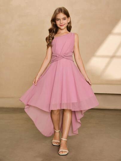 优雅紫色不对称肩部连衣裙，适合青春期女孩，奢华，适合度假、晚会、婚礼、生日、舞会等。