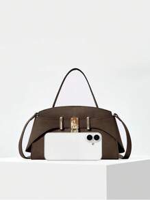 MOTF PREMIUM IRONMONGERY PU LEATHER TOP HANDLE BAG - Coffee - View 4