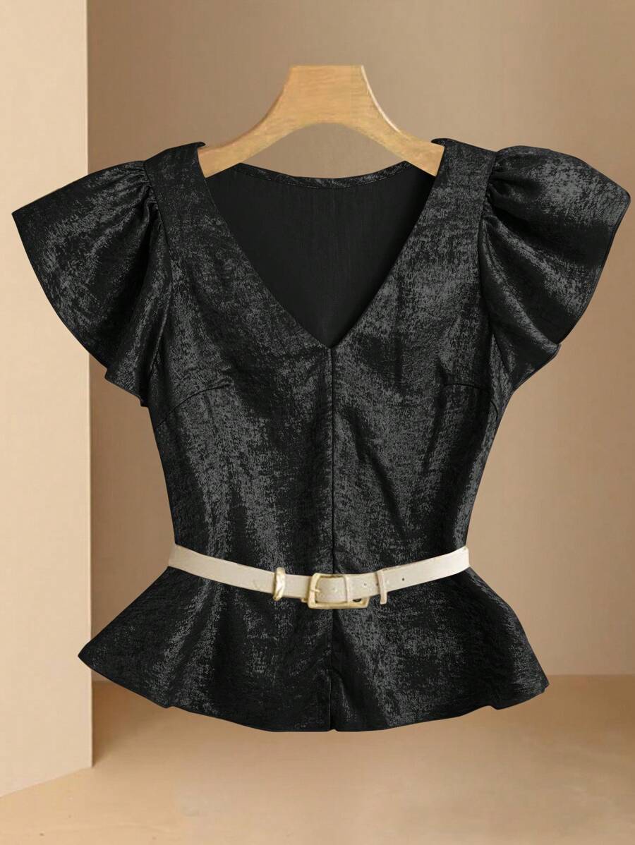 SHEIN Clasi 女式V领蝴蝶袖镀金休闲衬衫