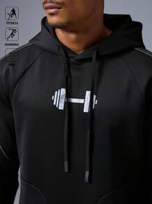 Acti Log Herren Sweatshirt mit Langarm, Kapuze und Zugkordel, Motiv Langhantel, für Outdoor Sport - Schwarz - Übersicht 5