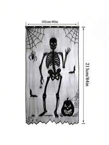 ROMWE Goth 1 件黑色蕾丝蜘蛛网骷髅门帘，带人骨 - 万圣节家居门窗装饰、家居装饰、节日装饰 - 黑色 - 查看 5
