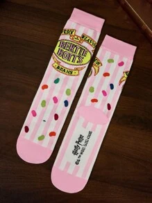 HARRY POTTER X SHEIN 4 Pairs Soft & Breathable Moisture-Wicking Casual Women Crew Socks With Fashionable And Cute Pink Crew Socks Reinforced Toe & Heel For Durability Unisex For Men & Women All Season All-Match,Christmas