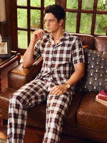 EverLounge Retro Plaid Pattern Gentleman's Pajama Set, Short Sleeve - Multicolor - View 1