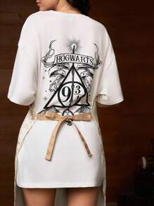 HARRY POTTER X SHEIN 1pc Pattern Unisex Waterproof Apron, Suitable For Cooking And Baking - Apricot - View 5