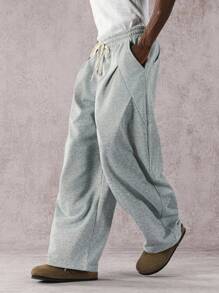 Manfinity Hypemode Quần nỉ nam màu trơn có dây rút ở eo, túi rộng rãi, thường ngày - Xám - Xem 4