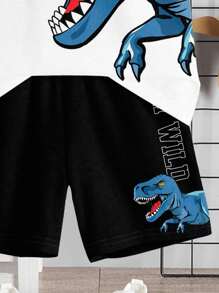 SHEIN Leap Crew 2 件幼儿男童休闲简约圆领短袖 T 恤和短裤套装，适合夏季 - 彩色 - 查看 6