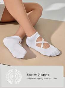 GLOWMODE 3双防滑绑带无缝趾结构踝部瑜伽普拉提黑色袜子 - 白色 - 查看 2