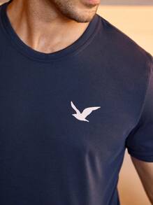 Snug Zone Men's Bird Printed Short-Sleeved T-Shirt And Long Pants Homewear Set, Suitable For Summer - Royal Blue - View 5