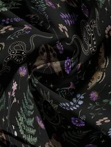 ROMWE Goth 哥特式复古风格蝴蝶、植物、蛇、星星、月亮和眼睛印花三层花卉图案女式夏季半身裙 - 黑色 - 查看 4