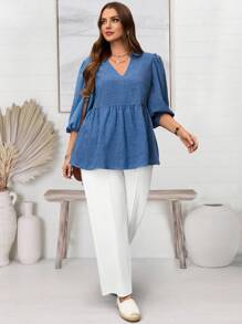EMERY ROSE Plus Size Vacation Casual Shirt, Minimalist And Fashionable For Everyday Wear,Spring/Summer