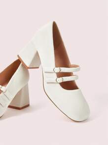 CUCCOO DOLLMOD Casual Fashionable Versatile Solid Color Women High Heels - White - View 2