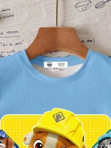 Rubble X SHEIN Young Boy Cartoon Pattern Blue Crew Neck Short Sleeve T-Shirt - White - View 5