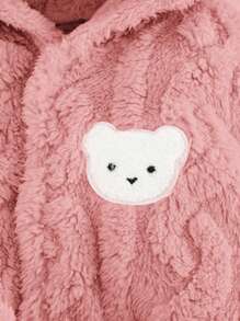 Cozy Pixies Toddler Girls' Thick Fleece Robe With Bear Ear Hood & Tie Waist, Long Sleeve Baby Winter Robe Baby Girl Robe Fall - Dusty Pink - View 3