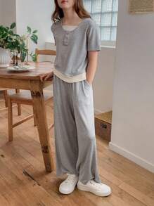 Bộ áo phông thường ngày cho bé gái tuổi teen - Xám - Xem 6