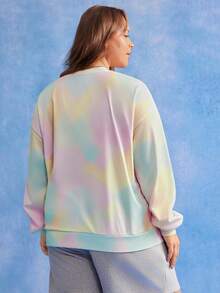 PEPSI X SHEIN 加大码字母彩虹印花圆领长袖卫衣 粉彩卫衣 彩虹卫衣 可爱卫衣 图案卫衣 - 彩色 - 查看 2