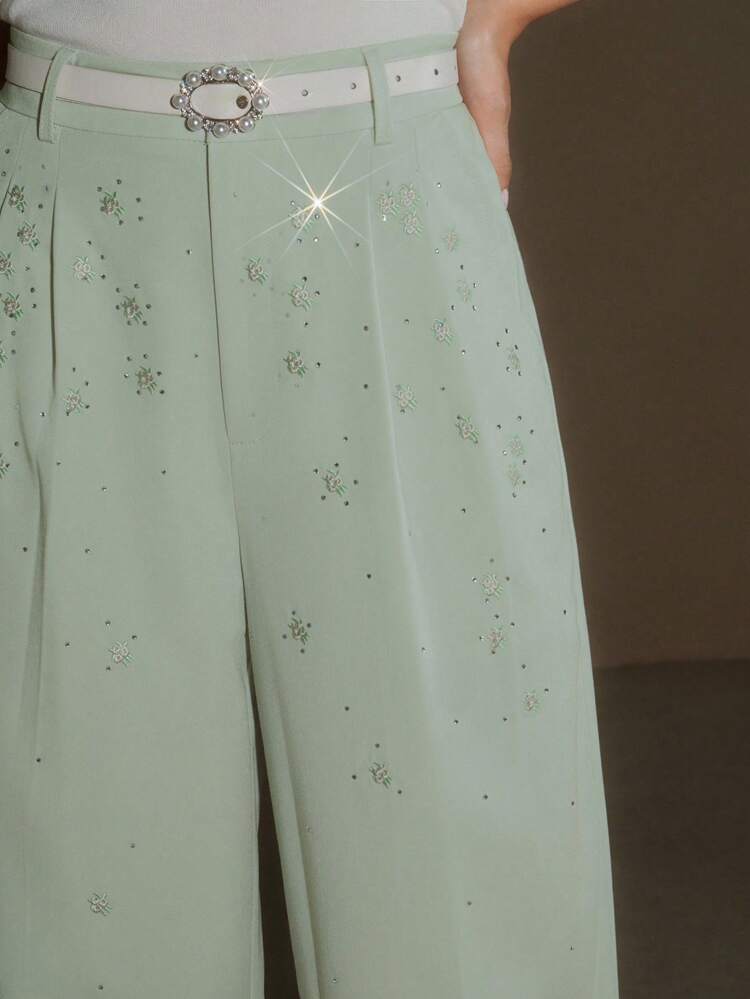 Ladies' Heavy Craftsmanship, Hot Stamping, Embroidery, Light Elegance, Fashion, Green Suit Pants
