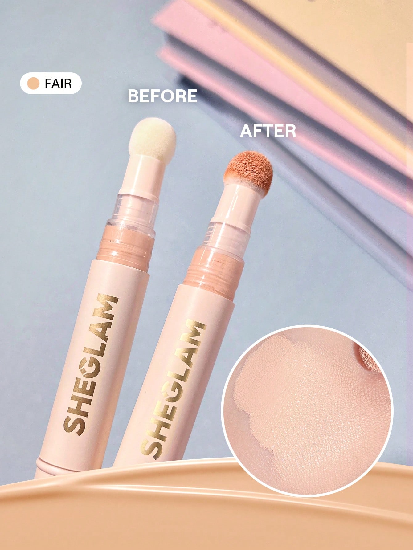 SHEGLAM كونسيلر معزز للبشرة-إسفنجة فاتحة-رأس تطبيق-كونسيلر سائل غير لامع-مصحح لوني يدوم طويلاً-كونسي
