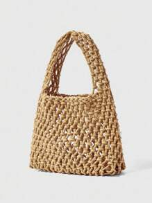 ROMWE Fairycore 1 件深蓝色海洋元素编织沙滩包，夏季假期风格，包含 1 个包和 1 套配件，适合 DIY 女士手提包 - 米色 - 查看 6